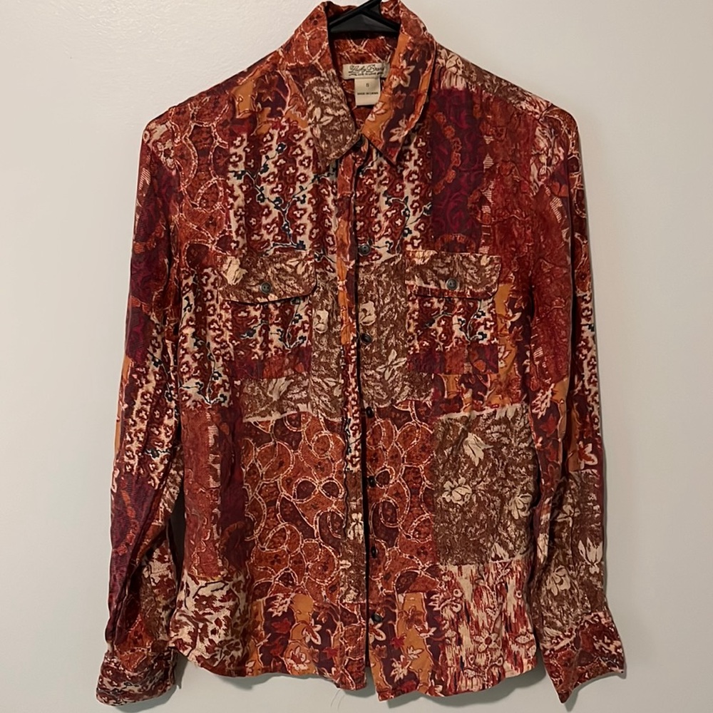 100% Silk Lucky Brand Button-Up Blouse
